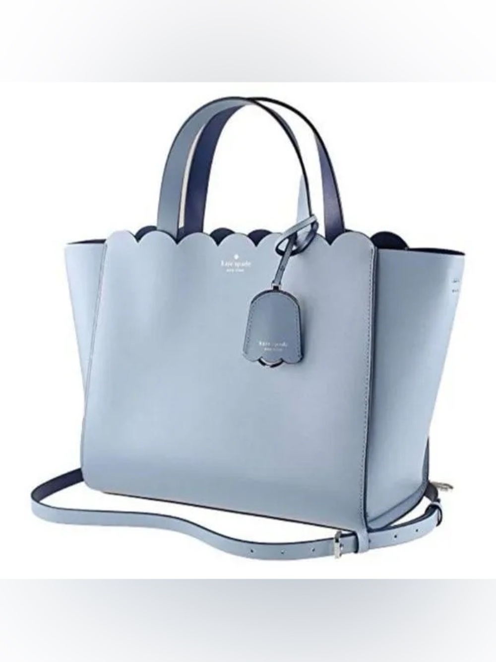 Kate Spade Magnolia Street Mina Small Tote Blue Scallop Leather